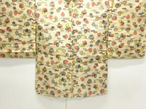 アンティーク　家屋に樹木模様織り出し銘仙羽織